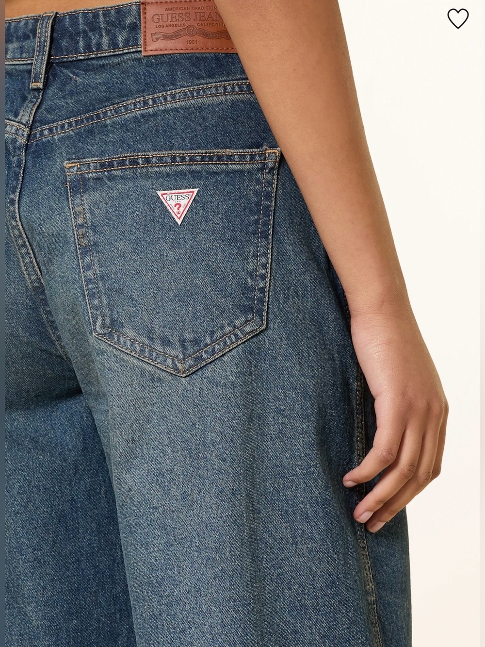 GUESS Medium Blue Mid-Rise Wide-Leg Jeans with Logo Patch- Vintage